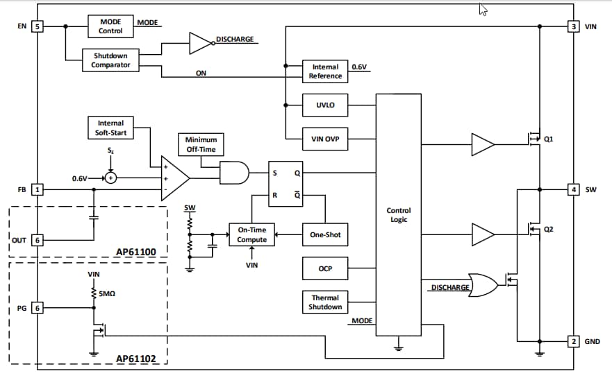 Schéma de principe - Diodes Incorporated Régulateur de tension de commutation AP61102